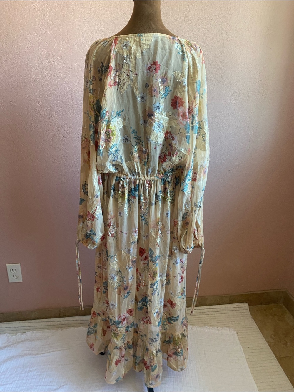 ASOS DESING Cream Floral V-Neck Long Sleeve Transparent Maxi Dress - Picture 5 of 12